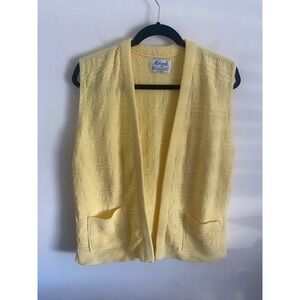 Vintage Milrank Men's Yellow Geometric Knit Open Front Vest Pockets Made in USA